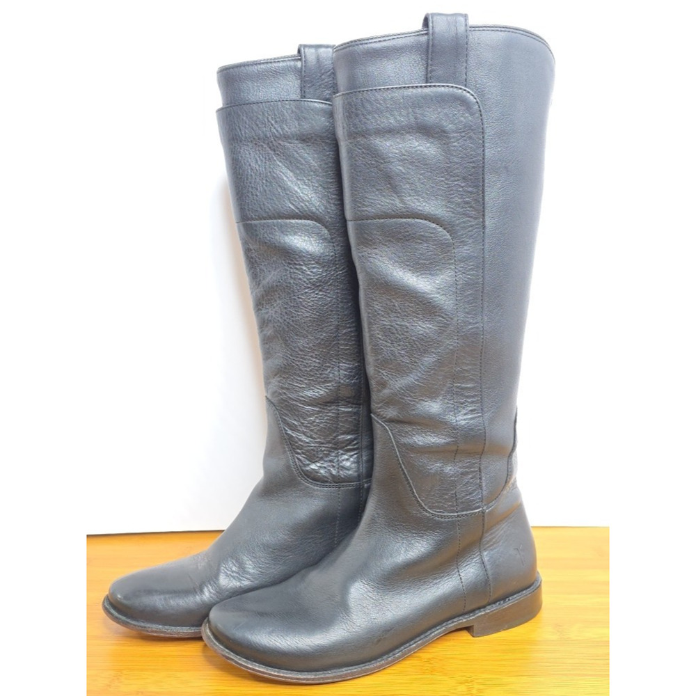 Women Frye L 28027 Tall Riding Black Leather Slip On Knee High Boot Size 7.5B